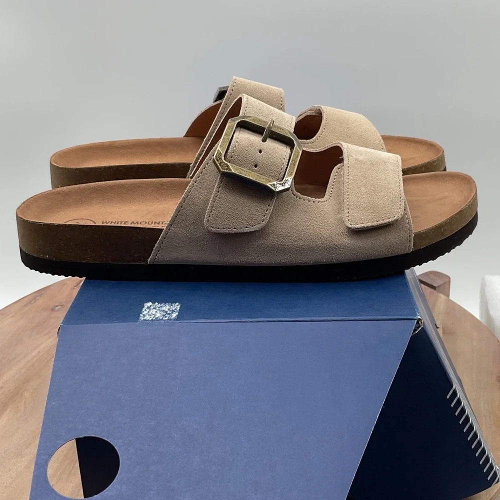 White Mountain Hayloft Women 10M Taupe Suede Leather Buckle Slide Sandals W37920